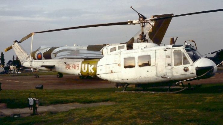 Former Argentine Army Bell UH-1H Iroquois AE-413 captured and used by British forces during the Falklands War of 1982. Photo: MilborneOne / CC BY-SA 3.0