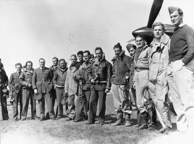 No. 33 Squadron: Pattle, (6th from right), in Greece, circa 1941. Timber Woods (9th from the right).
