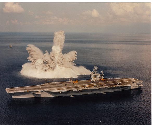 Shock test of Theodore Roosevelt during sea trials in 1987