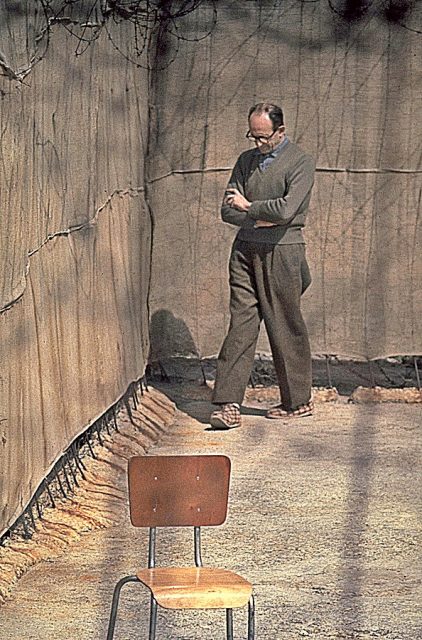 Adolf Eichmann in the yard of Ayalon Prison in Israel, 1961. Photo: Government Press Office (Israel) – CC BY-SA 4.0