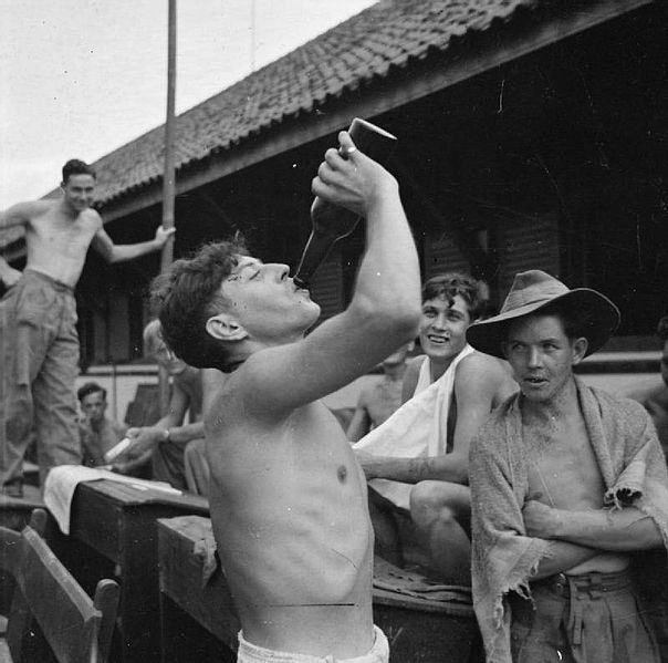 British Army enjoying some R and R with army issue beer.