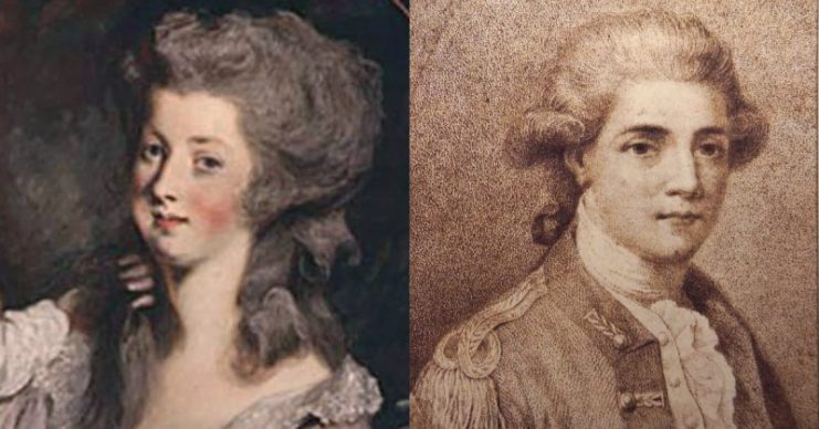 Left: Peggy Shippen Arnold by Daniel Gardner;      Right: John André