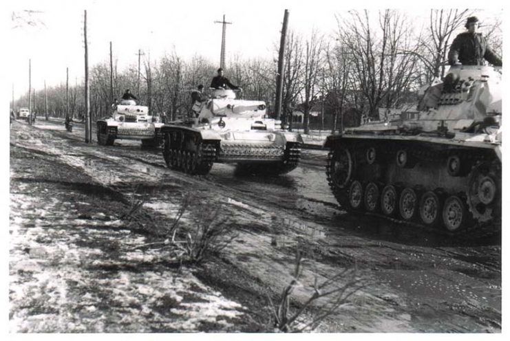 Three Flammpanzer IIIs on the move.