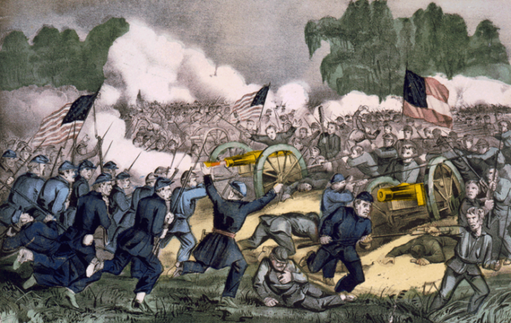Confederate and Union soldiers fighting