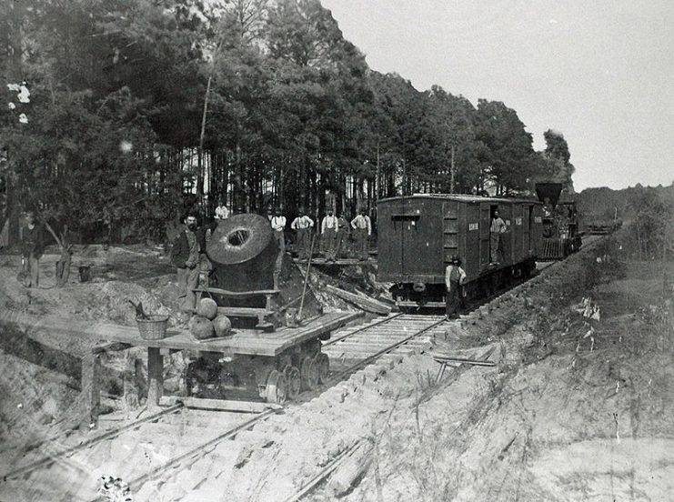 “Dictator” siege mortar on the U.S. Military Railroad at Petersburg