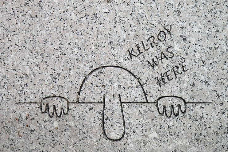 Engraving of Kilroy on the WWII Memorial Washington D.C. By Luis Rubio CC BY 2.0