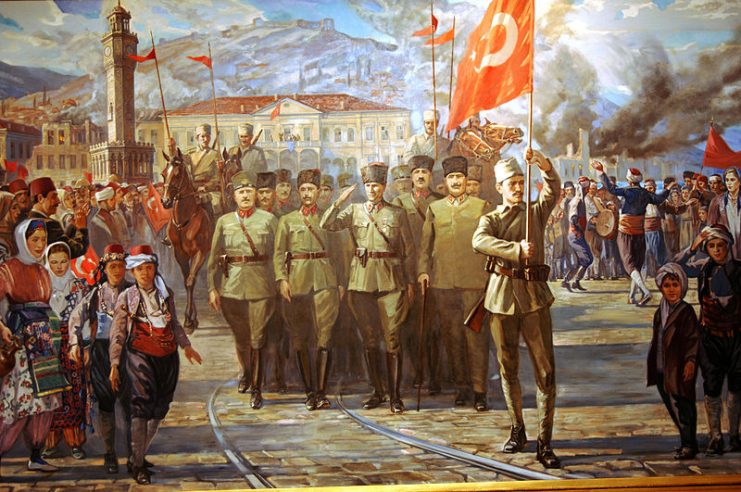 The Turkish Army’s entry into Izmir (known as the Liberation of Izmir) on 9 September 1922, following the successful Great Smyrna Offensive, effectively sealed the Turkish victory and ended the war.