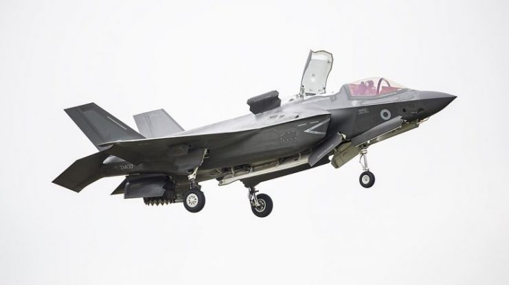 A British F-35B hovering at the Royal International Air Tattoo in 2016