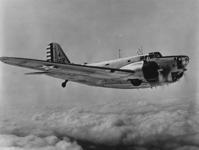 A Douglas B-18A Bolo assigned to the 99th Bombardment Squadron (Heavy) on patrol from Zandery Field, Dutch Guiana, 1942