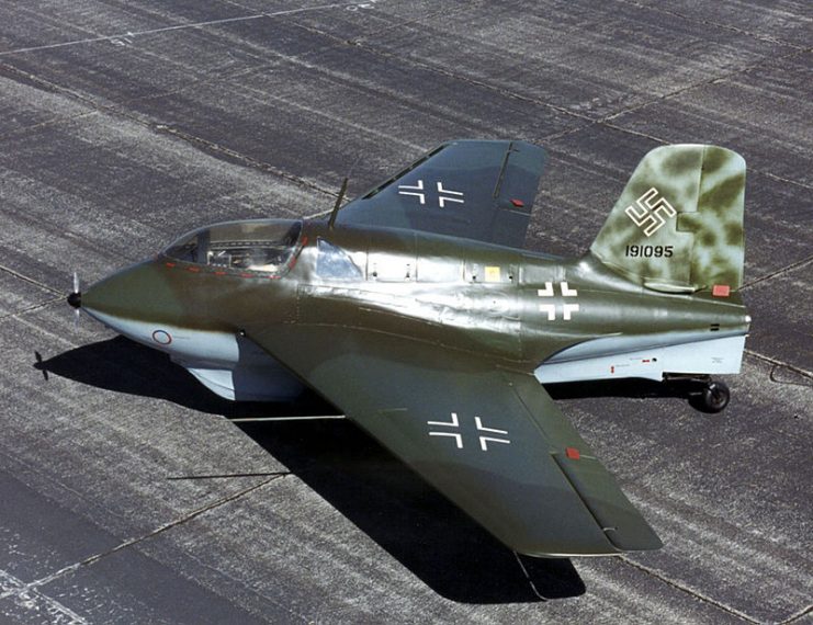 A German Messerschmitt Me 163B Komet rocket-propelled fighter (s/n 191095) at the National Museum of the United States Air Force, Dayton, Ohio (USA).