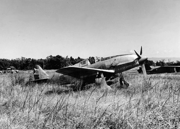 A Japanese Kawasaki Ki-61 “Tony” pictured at Kengun Airfield, Kumamoto Prefecture, Kyūshū Island (Japan).