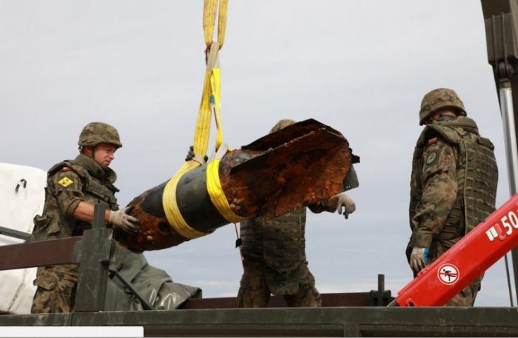 250kg aerial bombs found in 2018 in Poland. Photo: Press section of the Polish 8th Coastal Defence Flotilla