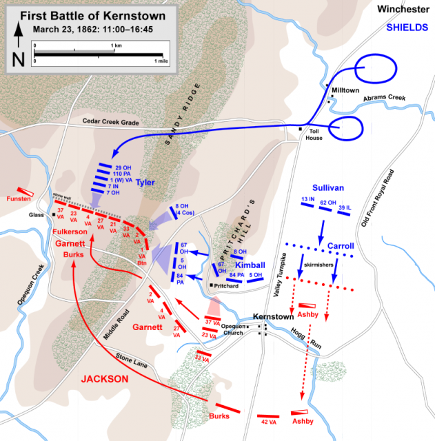 Action Map of the First Battle of Kernstown, 1862 American Civil War.Map by Hal Jespersen CC BY 3.0