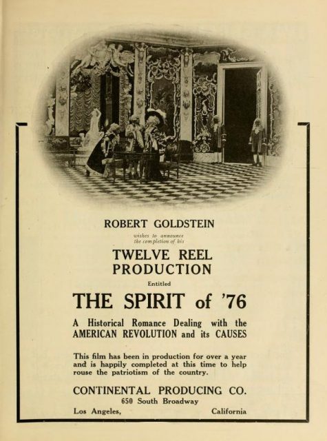 Ad for the 1917 silent film “The Spirit of ’76”
