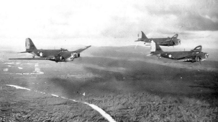 B-18 Bolos of the 12th Bombardment Squadron flying over British Guiana, 1943
