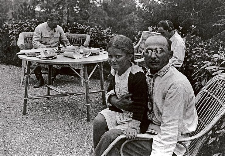 Beria with Stalin (in background), Stalin’s daughter Svetlana, and Nestor Lakoba (obscured)