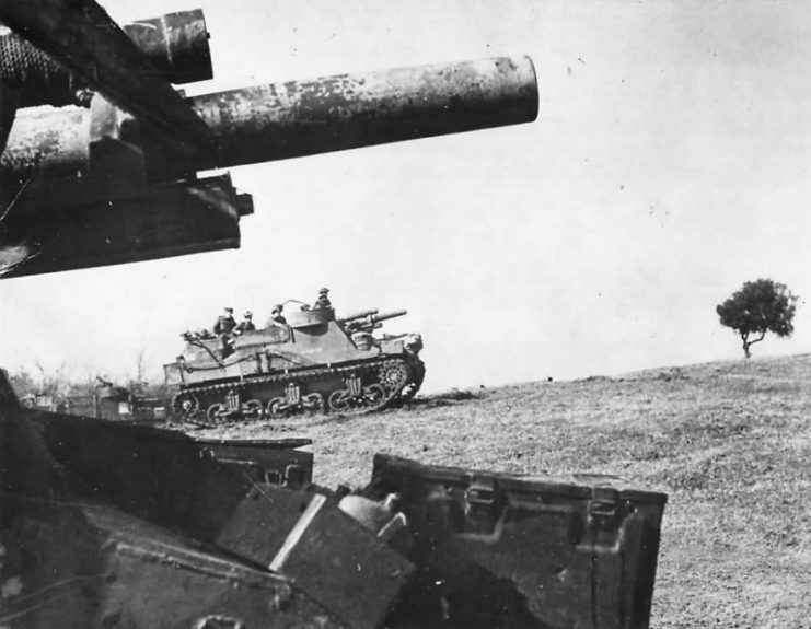 British 8th Army M7 Priest Self Propelled Guns near Rome