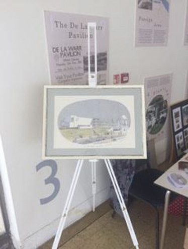 AFJ Hannaford’s painting of the De La Warr Pavilion book launch of his story ‘Time Stood Still in a Muddy Hole’.