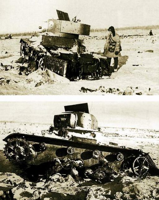 Destroyed TT-26 remotely controlled tank with TOZ-IV telematics equipment from 217th separate tank battalion of 30th tank brigade. Karelian Isthmus.