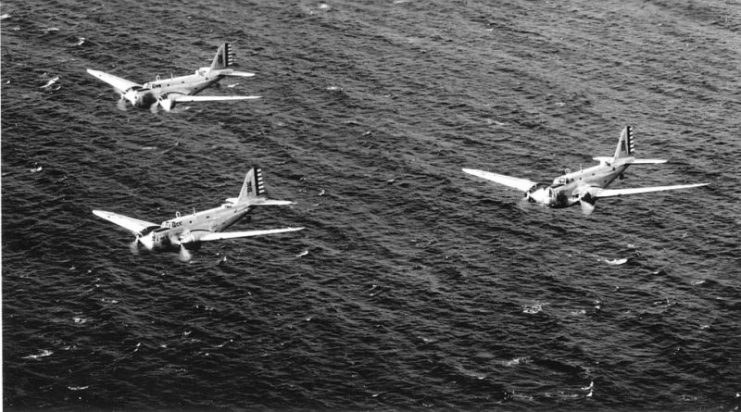 Douglas B-18 formation during exercises over Hawaii, 1940–1941.