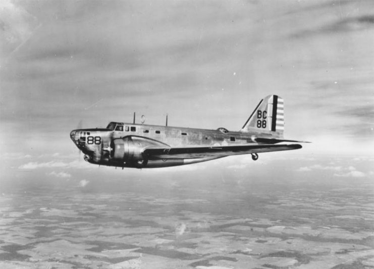 Douglas B-18A airplane of the 3rd Bombardment Group in flight.
