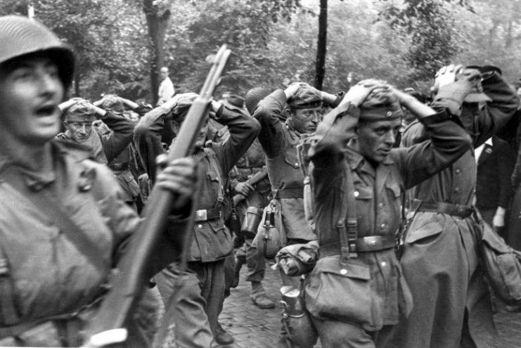 15 September 1944. WWII.Capture of German soldiers by American liberators.