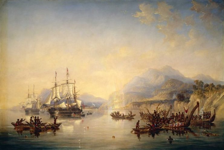 ‘Erebus’ and the ‘Terror’ in New Zealand, August 1841, by John Wilson Carmichael.