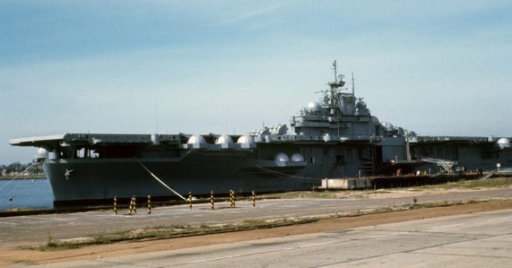 Ex-USS Bunker Hill (ex-AVT 9) moored at North Island, San Diego, around 1968