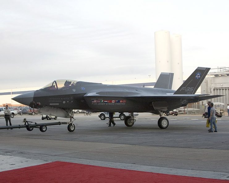 F-35A prototype being towed to its inauguration ceremony on 7 July 2006.