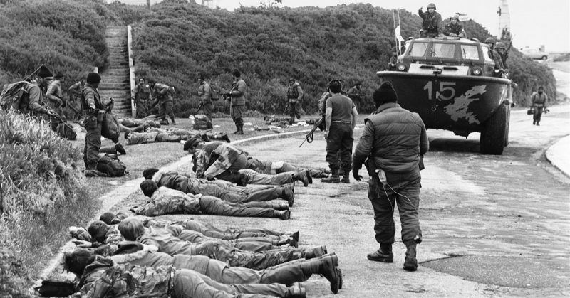 The Falklands War: British troops surrender to the Argentines. Photo by Rafael WOLLMANN/Gamma-Rapho via Getty Images