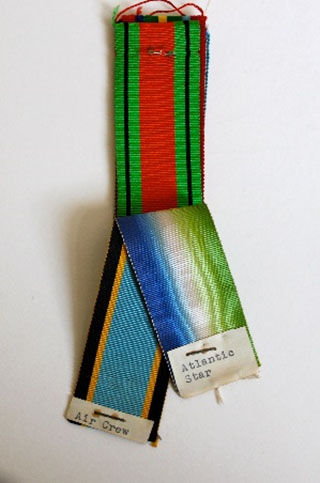 Figure 9 – Swatch showing Defence and Aircrew and Atlantic Star medal ribbons. Courtesy: Imperial War Museum