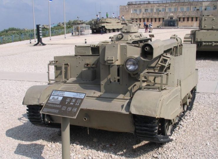Flamethrower-equipped universal carrier at the Israeli Armored Corps museum in Latrun Photo by Bukvoed CC BY 2.5