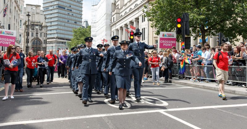 LGBT members of the United Kingdom military marching in Trafalgar Square during Pride in London 2016. By Katy Blackwood - Own work
CC BY-SA 4.0