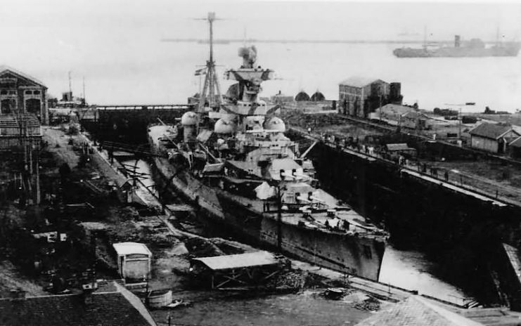 German heavy cruiser Admiral Hipper in drydock