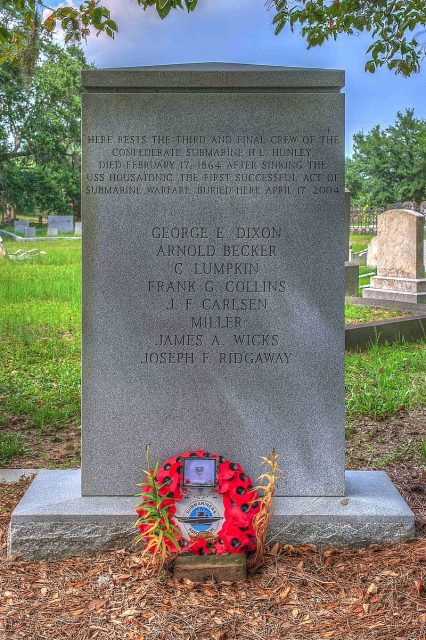 H.L. Hunley Memorial Marker at Magnolia Cemetery