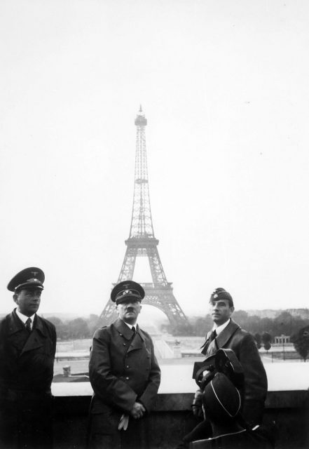 Hitler visits Paris with architect Albert Speer (left) and sculptor Arno Breker (right), June 23, 1940.