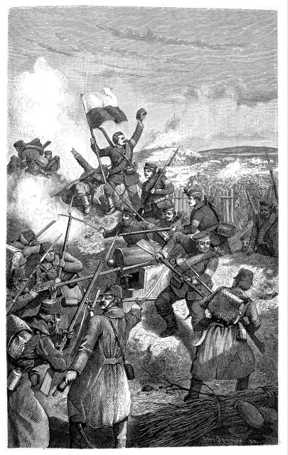 Second Schleswig War 1864, Battle of Dybbol, 18.4.1864, Prussian troops storming the Danish redoubts