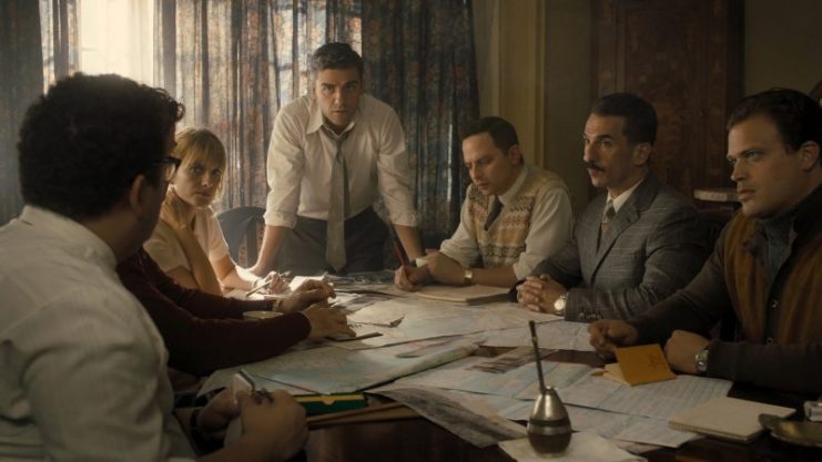 (From L to R) Mélanie Laurent as Hanna Regev, Oscar Isaac as Peter Malkin, Nick Kroll as Rafi Eitan, Michael Aronov as Zvi Aharoni, and Greg Hill as Moshe Tabor in OPERATION FINALE, written by Matthew Orton and directed by Chris Weitz, a Metro Goldwyn Mayer Pictures film. Credit: Metro Goldwyn Mayer Pictures. © 2018 Metro-Goldwyn-Mayer Pictures Inc.