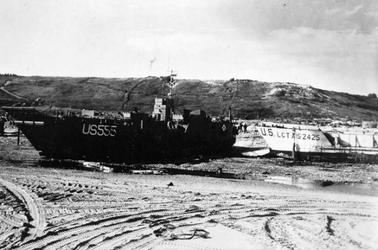 LCT-555 stuck on the beach Normandy Invasion