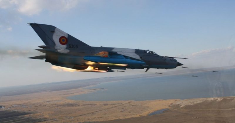 A Romanian MiG-21 Lancer C firing S-5 rockets during a training exercise.Photo Mihai Zamfirescu CC BY-SA 3.0