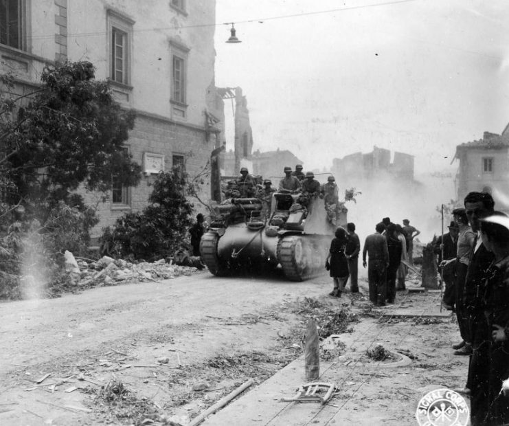 M7 Priest from 1st Armored Division, 5th Army in Roccastrada, Italy 1944