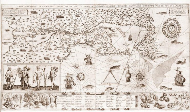 Map of New France (Champlain, 1612). A more precise map was drawn by Champlain in 1632