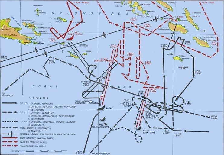 Map of the battle, 3–9 May, showing the movements of most of the major forces involved