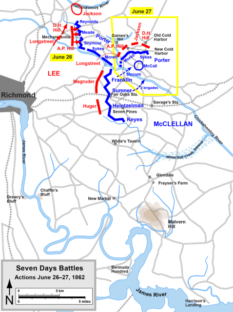 Map of the Seven Days Battles of the American Civil War, showing the battles of Beaver Dam Creek and Gaines’ Mill.Photo Hal Jespersen CC BY 3.0