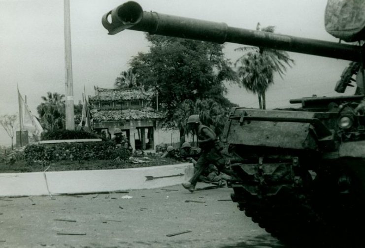U.S. Marines clear buildings in southern Huế supported by tanks