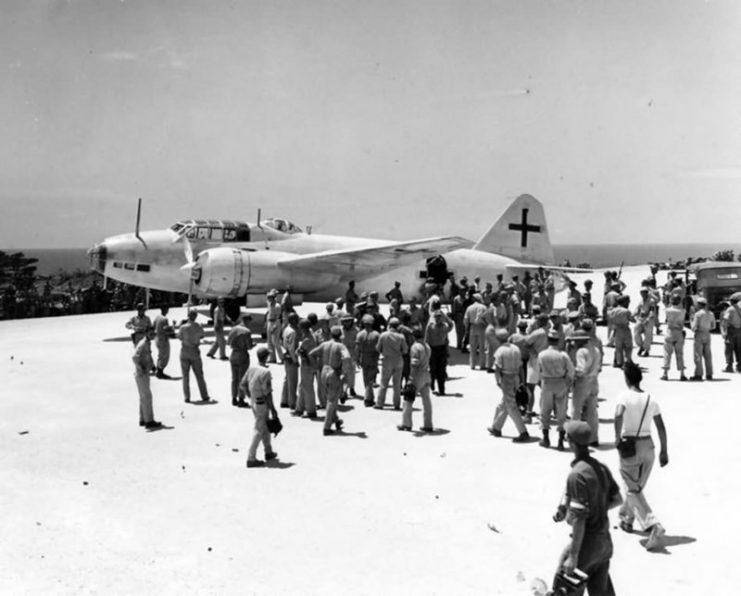 Mitsubishi G6M on the island of Ie Shima 19 August 1945