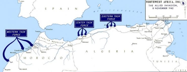 Operation Torch – Part of the North African Campaign of WWII. A map showing landings during the operation
