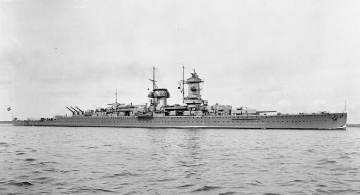 The German heavy cruiser ADMIRAL GRAF SPEE. The ADMIRAL GRAF SPEE was built by the Wilhelmshaven Naval Dockyard, being laid down on 1 October 1932, launched on 30 June 1934 and commissioned on 6 January 1936. In her short commerce raiding career she sank 50,089 tons of shipping before being engaged by British cruisers in what has become known as the Battle of the River Plate.