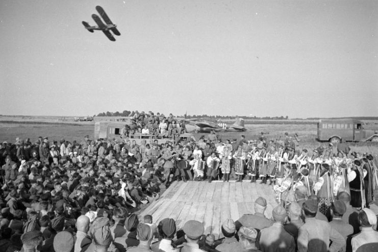 Po-2 in the air and IL-2 on the ground.