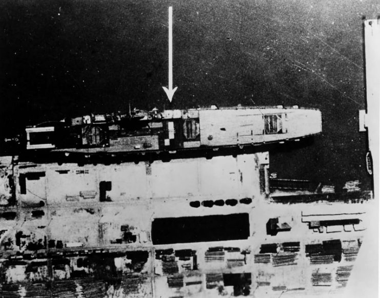 RAF reconnaissance photo showing Graf Zeppelin at Gotenhafen – 6 February 1942